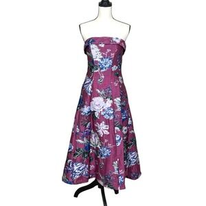 Marchesa Notte Strapless Floral Jacquard Gown Dress Size 8 Tea Length Retro READ